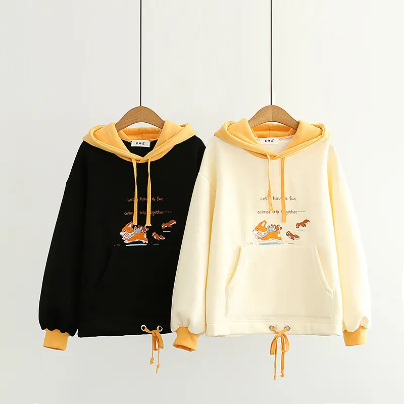 Small Fresh And Sweet Cartoon Naughty Dog Embroidery Thick Sweater Hooded Sweater