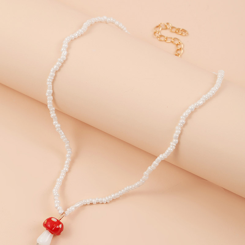 Creative Handmade Rice Beads Cute Mushroom Necklace Women