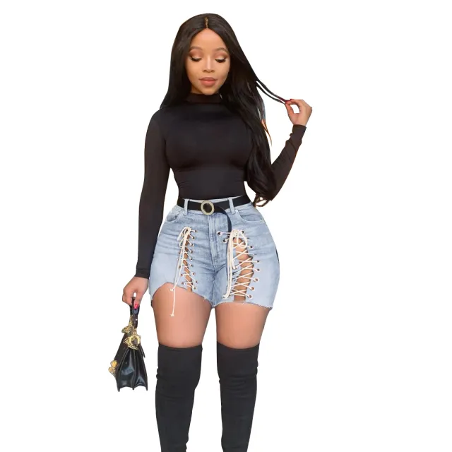 Foreign Trade Cross Border Express European And American Women'S Fashion Personalized Strapping Jeans Shorts Wathet Xl - Shop at LoveMi