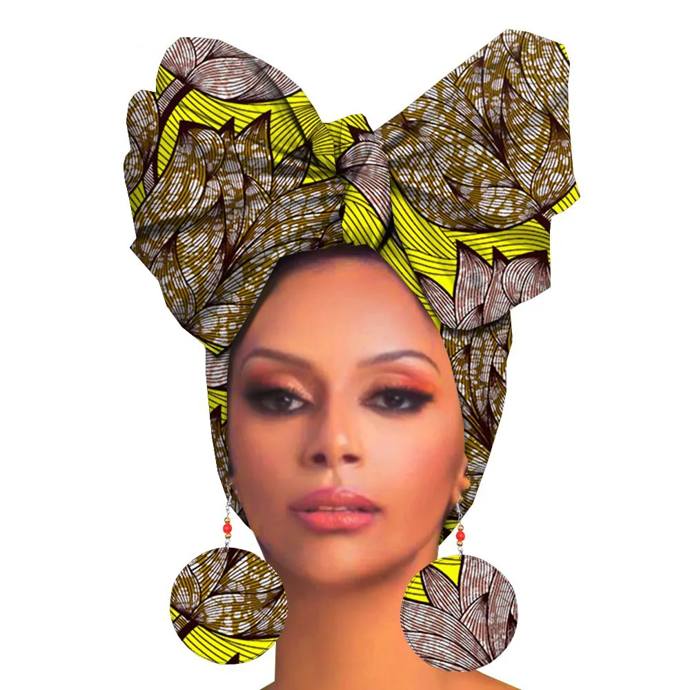 Fashion Printed Cotton Turban Exaggerated Earrings - I-55X180Cm