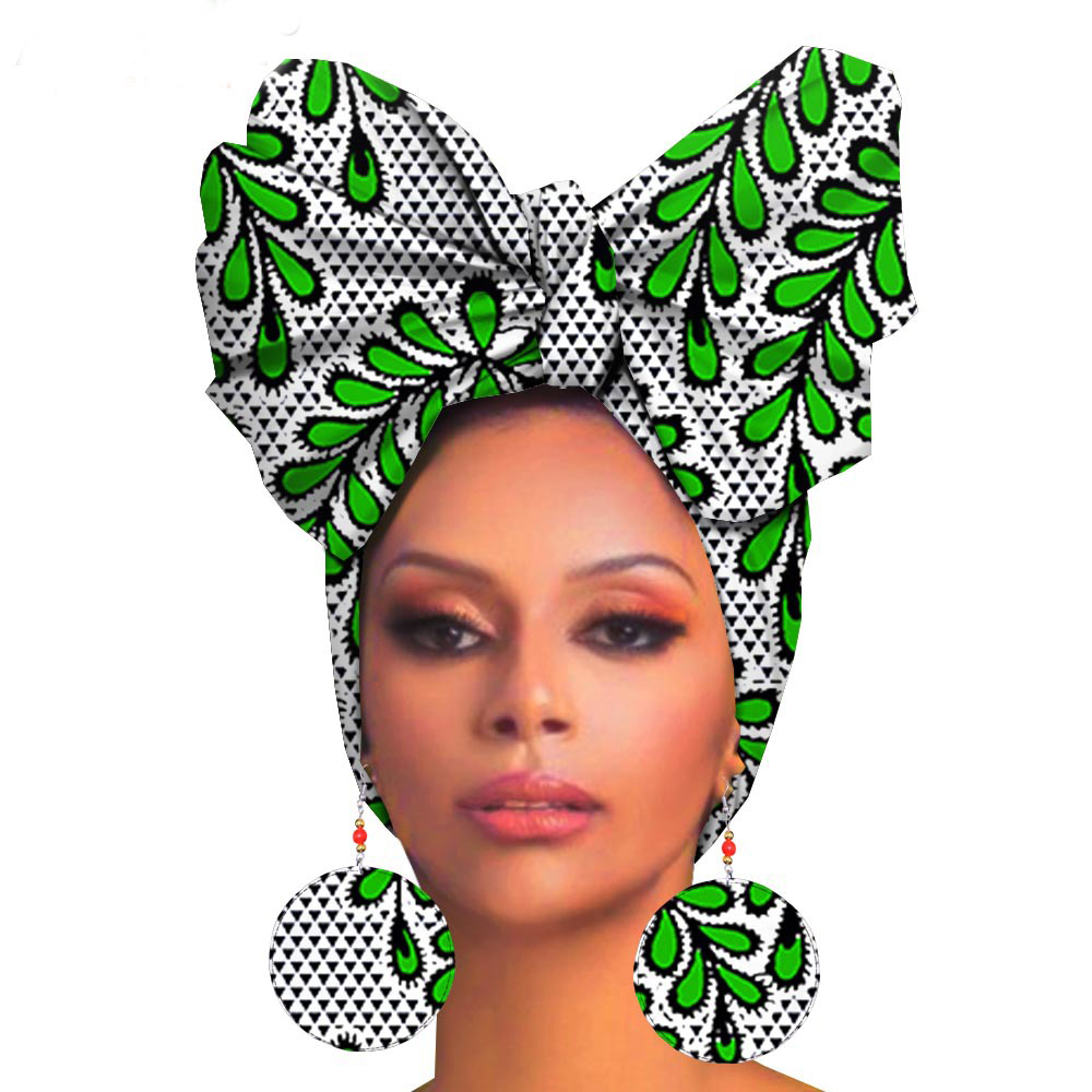 Fashion Printed Cotton Turban Exaggerated Earrings P 55X180Cm - Shop at LoveMi