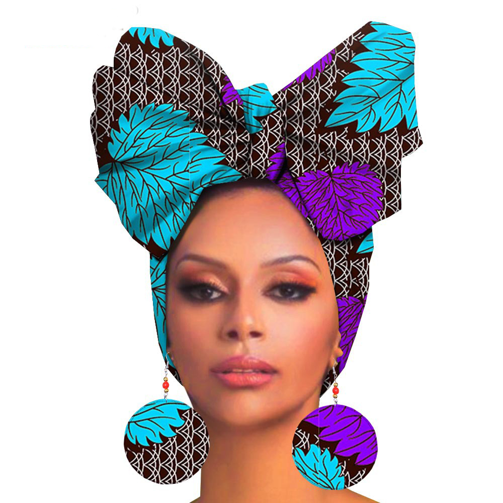 Fashion Printed Cotton Turban Exaggerated Earrings F 55X180Cm - Shop at LoveMi