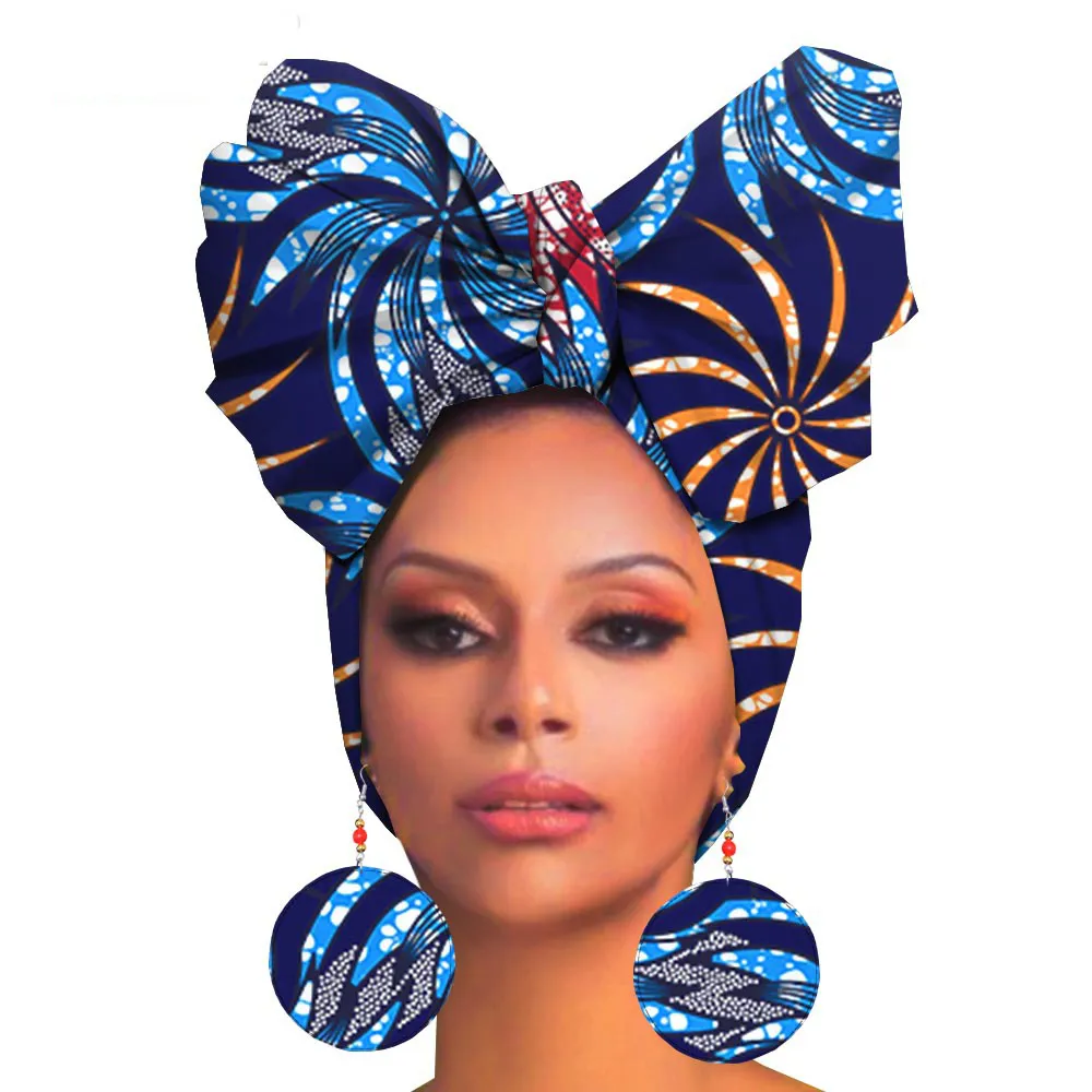 Fashion Printed Cotton Turban Exaggerated Earrings - Q-55X180Cm