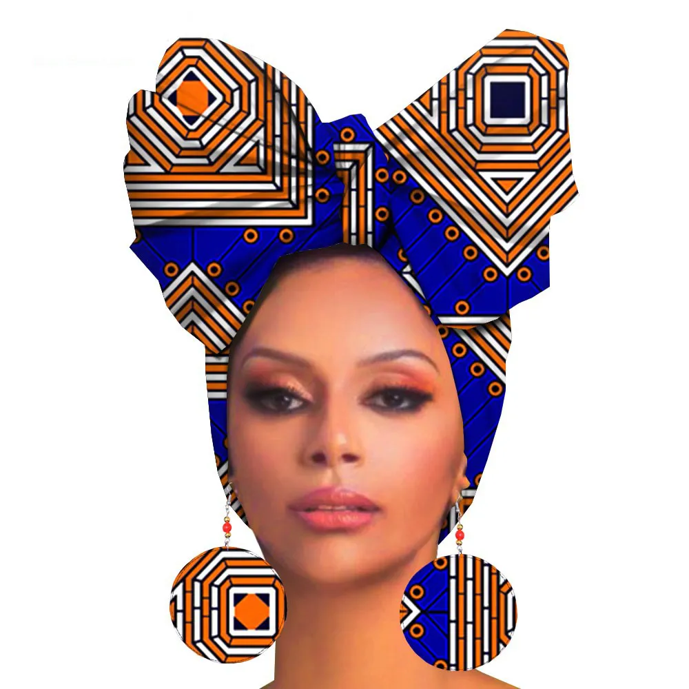 Fashion Printed Cotton Turban Exaggerated Earrings - M-55X180Cm