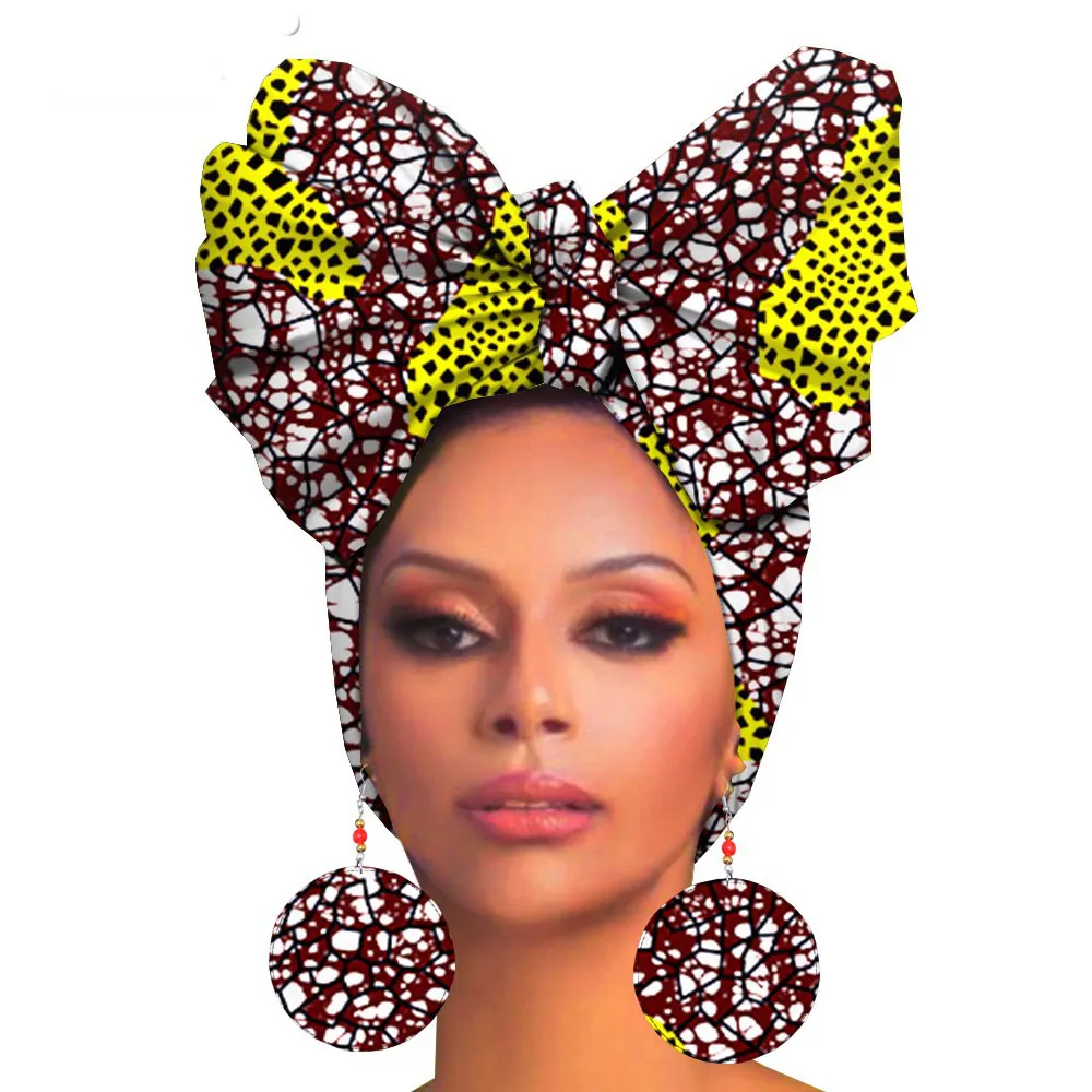 Fashion Printed Cotton Turban Exaggerated Earrings - R-55X180Cm
