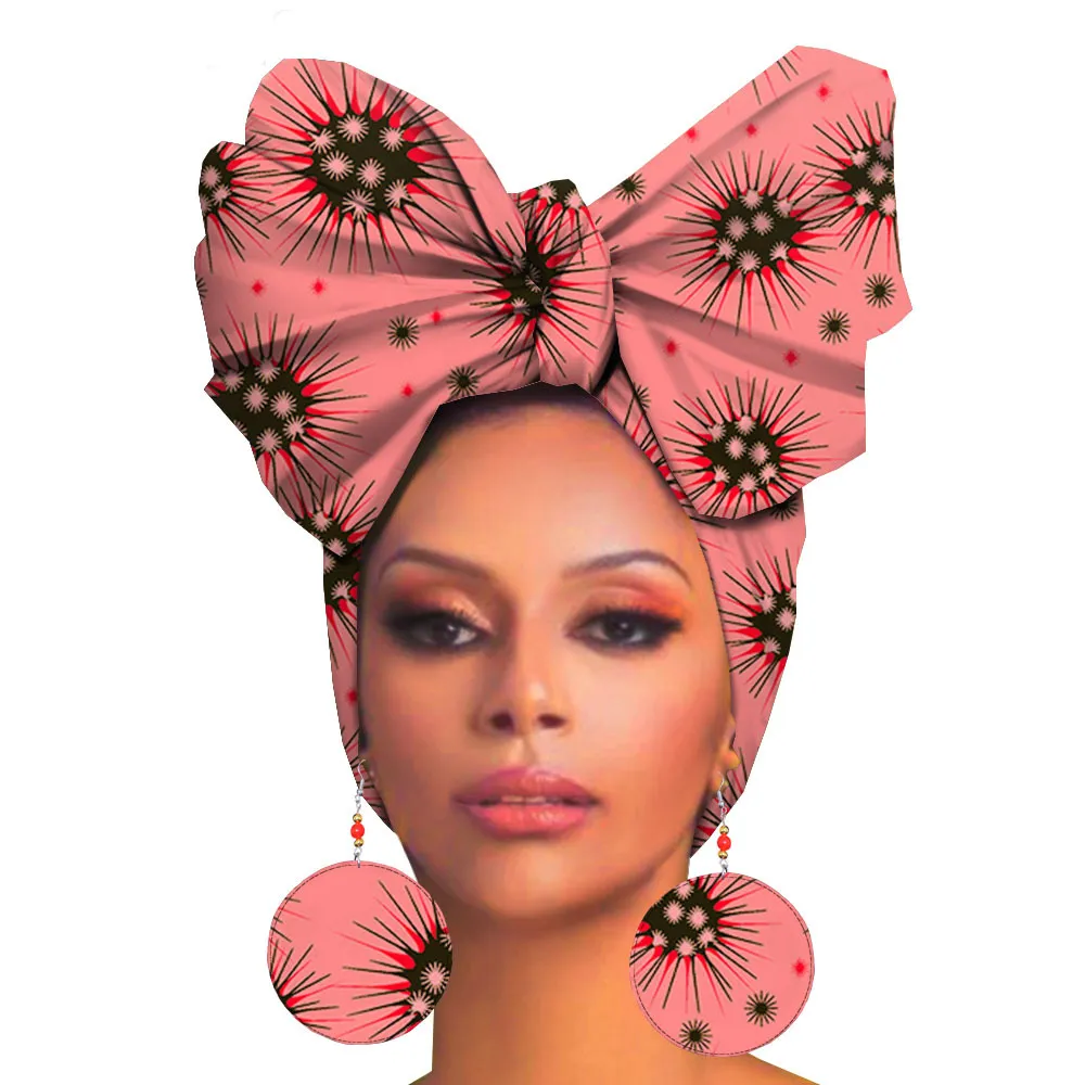Fashion Printed Cotton Turban Exaggerated Earrings - H-55X180Cm