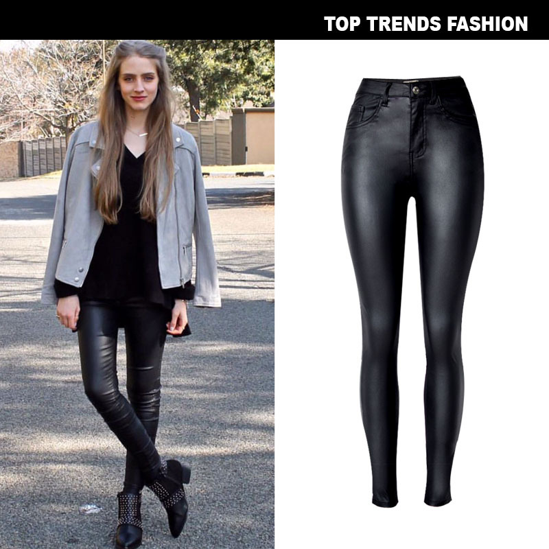 Title 4, Pantalon imitation cuir femme taille haute, sli...