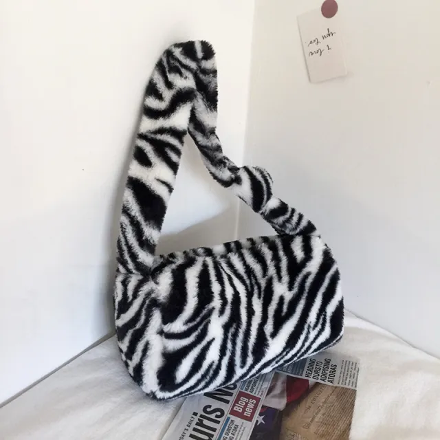 Leopard Print Plush Vew Autumn And Winter Fashion Shoulder Bag Western Style Plush Girl HandBag White - Shop at LoveMi