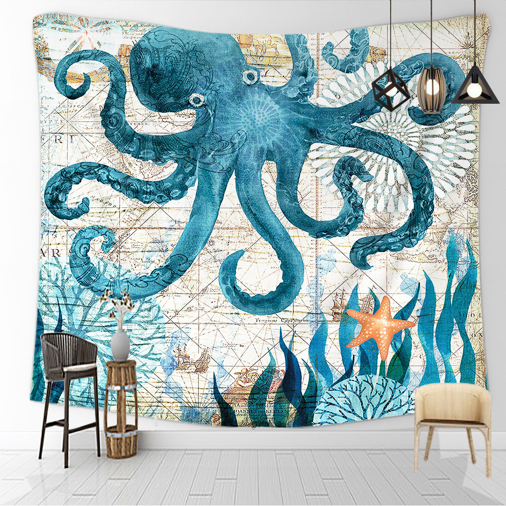 Factory Direct Amazon European And American Landscape Printing Tapestry Marine Life Ins Hanging Cloth Home Background Cloth Customization
