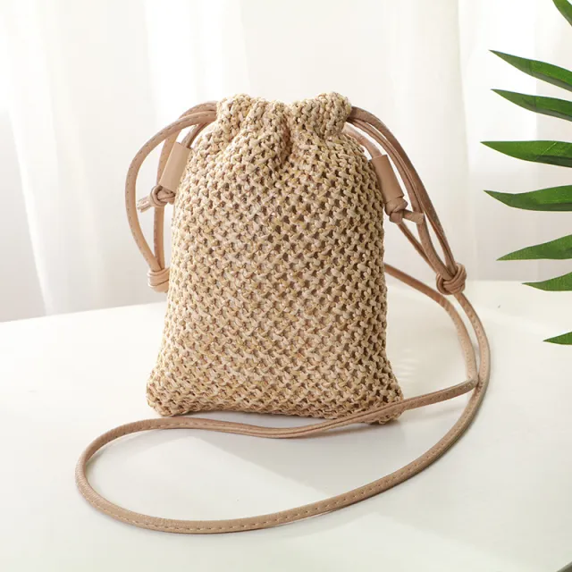 Small Square Bag With Straw Woven Oblique Cross Khaki - Shop at LoveMi