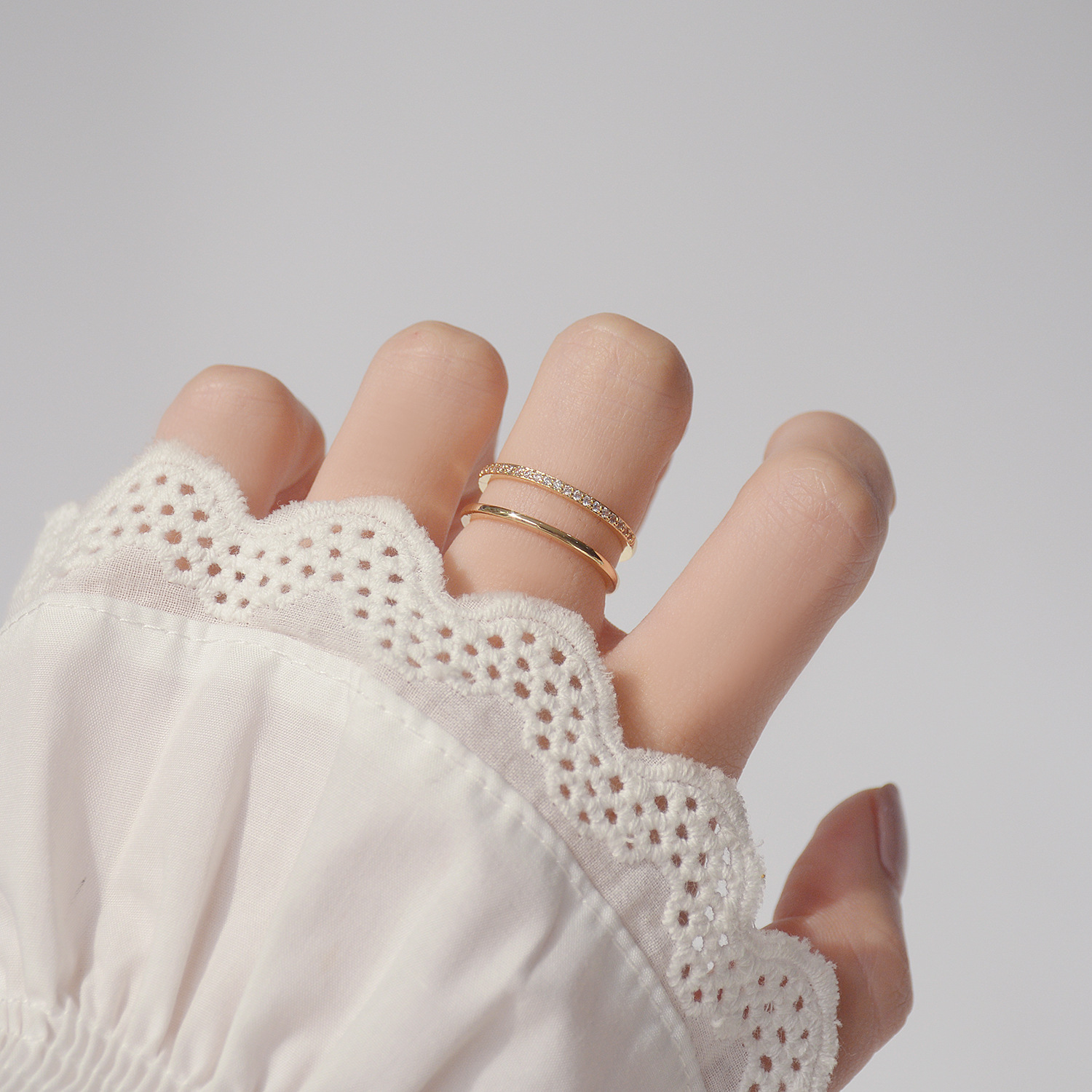 Simple And Daily Full Of Diamonds And Sparkling Knotted Double-Layer Design Open Ring Ring