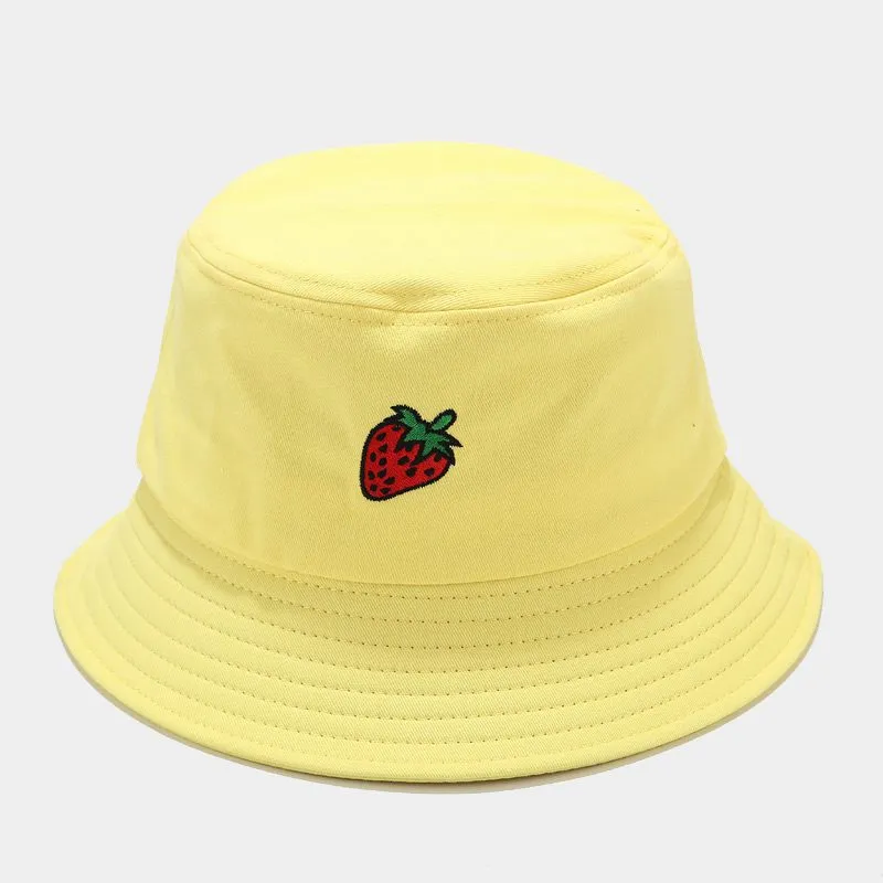 Ins New Fruit Pattern Embroidery Fisherman Hat Female Summer Outdoor Wild Sun Hat Couple Simple Basin Hat Tide - Style1-One Size