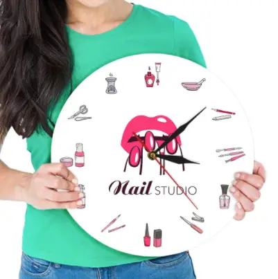 3D Creative Beauty Manicure Studio Clock, Nail Polish, Manicure Decoration Clock, Bedroom Living Room Wall Clock