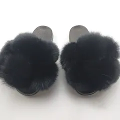 Wearing European And American Fashion Home Flat Colour Fur Slippers Women - Black - View 1