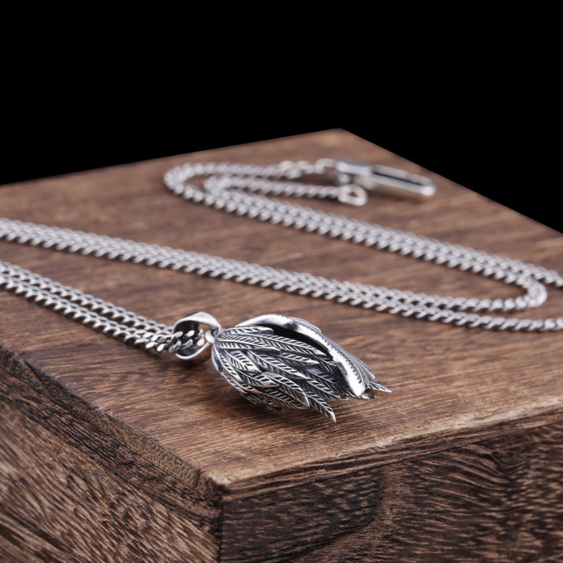 S925 Silver Personality Trendy All-match Wing Sweater Chain For Boys And Girls