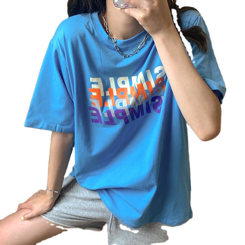 New Summer College Style CreativePopular Letter Printing Short-Sleeved T-shirt Female Students Loose All-Match Top