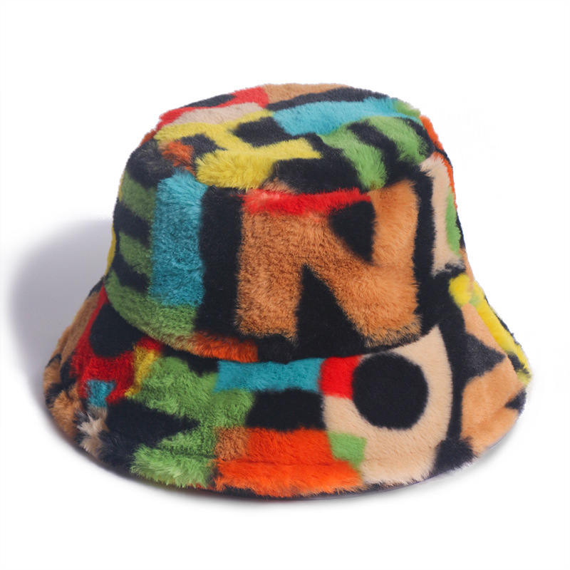 New Digital Print Rabbit Fur Fisherman Hat For Autumn And Winter