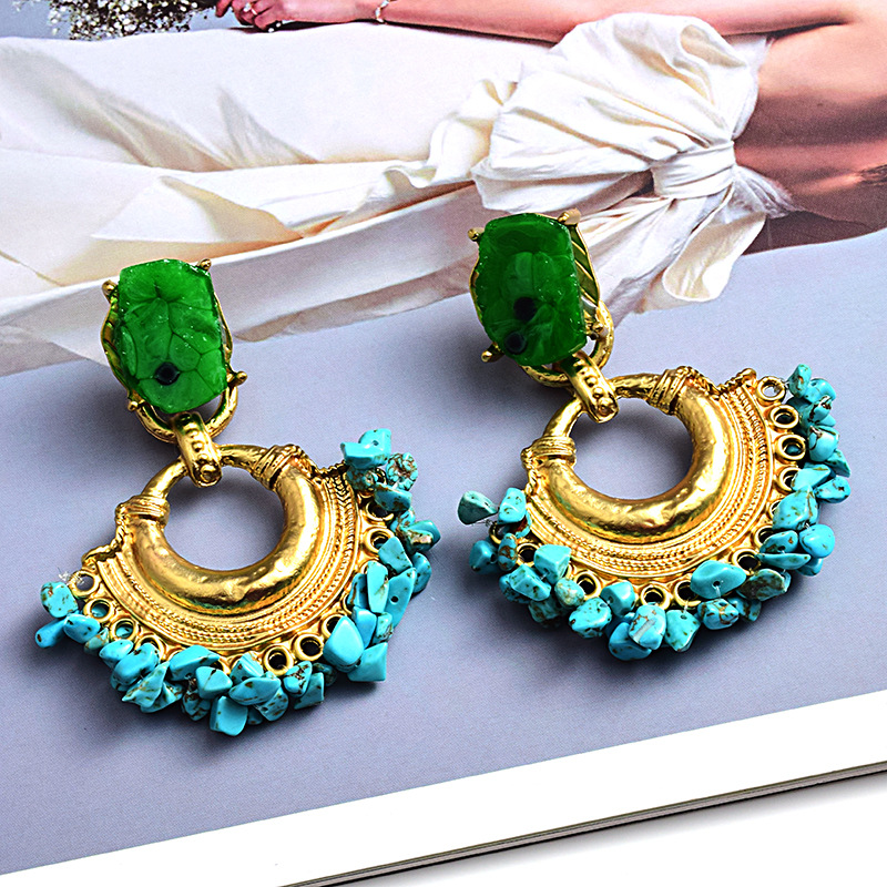 European Style Fashion Stone Blue Exaggerated Earrings