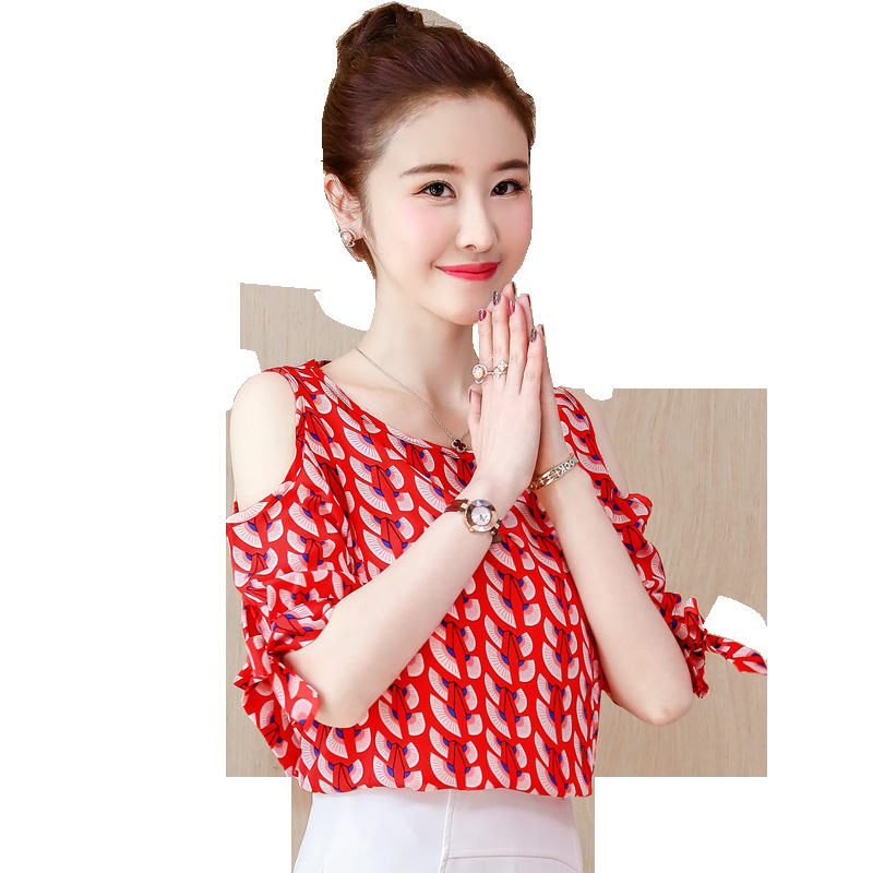 Shoulder Chiffon Blouse Lady