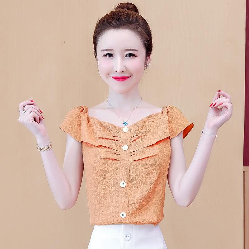Off-shoulder Ruffled Chiffon Shirt