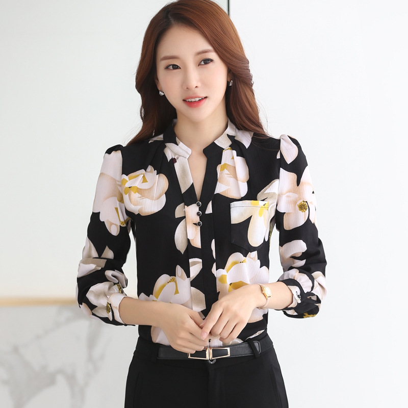 Women's Shirt Autumn Slim Top Han Fan Long-sleeved Female Chiffon