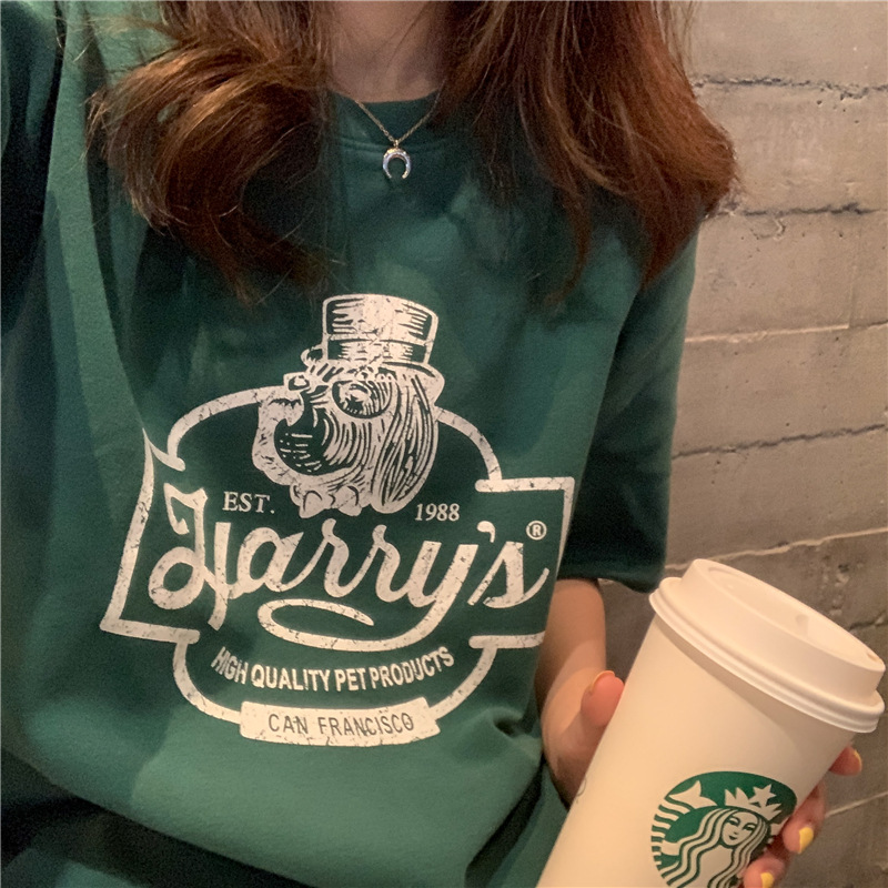  summer new Korean loose thin versatile letter printed student short sleeve T-shirt women"s Hong Kong style top fashion