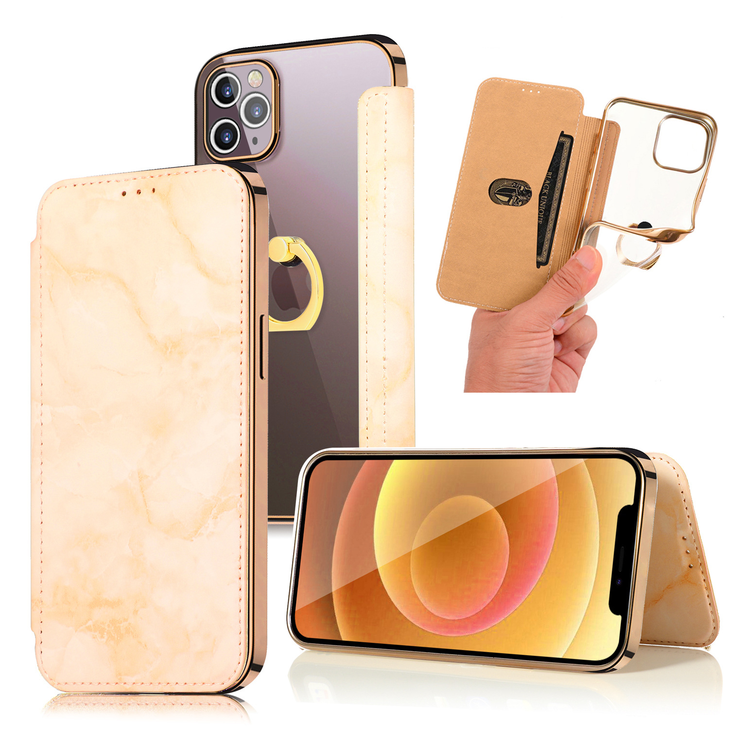 Title 4, iPhone 12 Pro Ring Marble Mobile Phone Holster ...