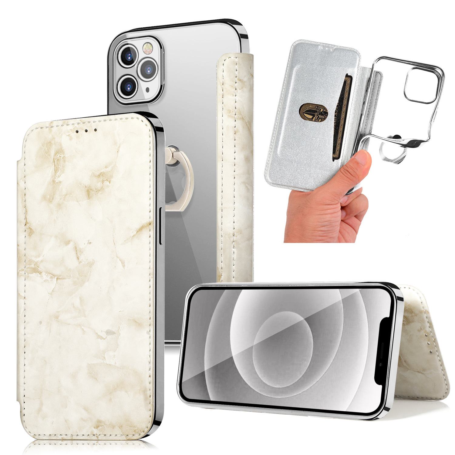 Title 7, iPhone 12 Pro Ring Marble Mobile Phone Holster ...