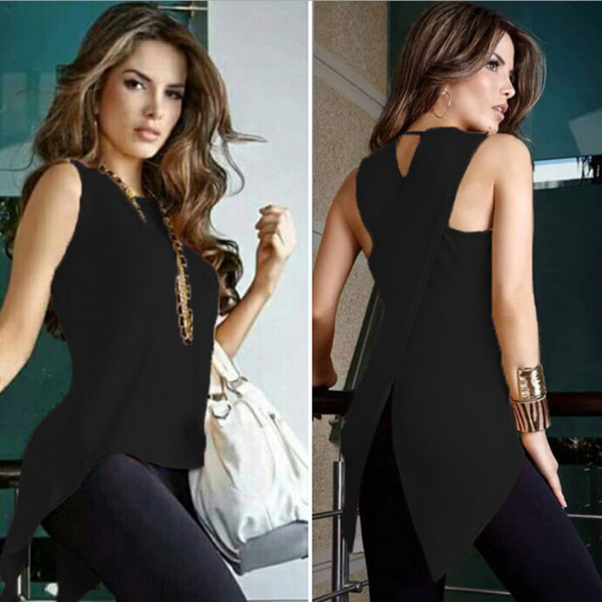 Fashion Back Slit Irregular Top T-shirt