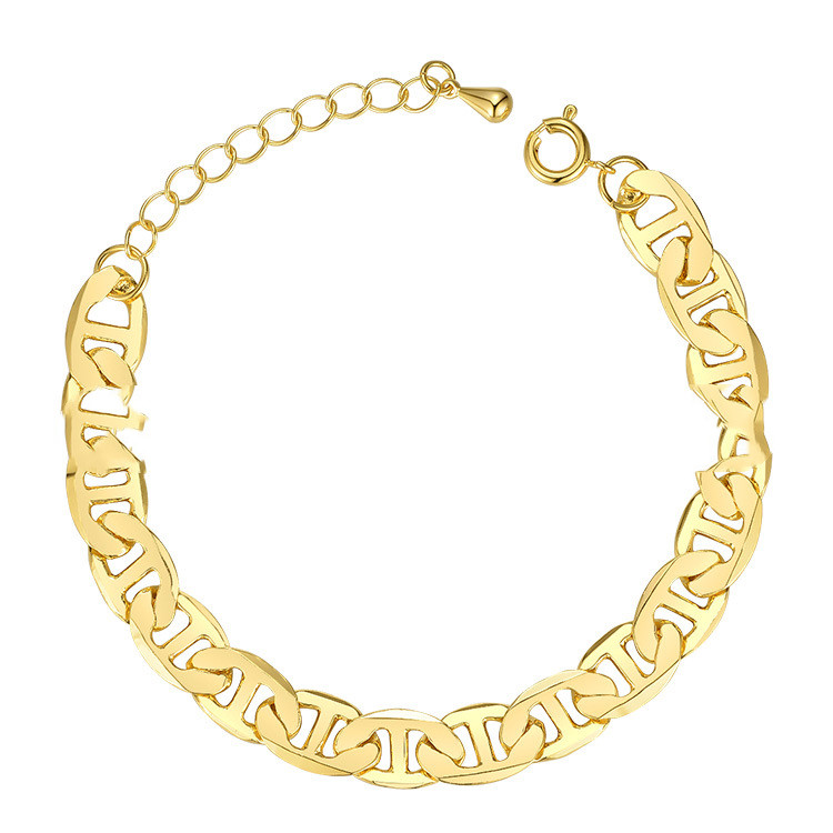 18K Gold-Plated Brass European And American Personality Flat Japanese Character Chain Bracelet Fashion Trendy Ins Style Metal Bracelet