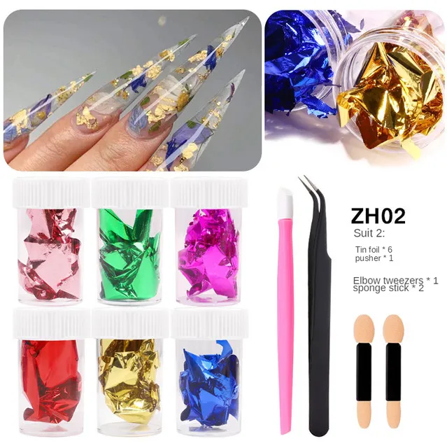 European And American Thin Color Double Sided Foil Paper Nail Color Foil Fragment Tool Set 2 Style - Shop at LoveMi