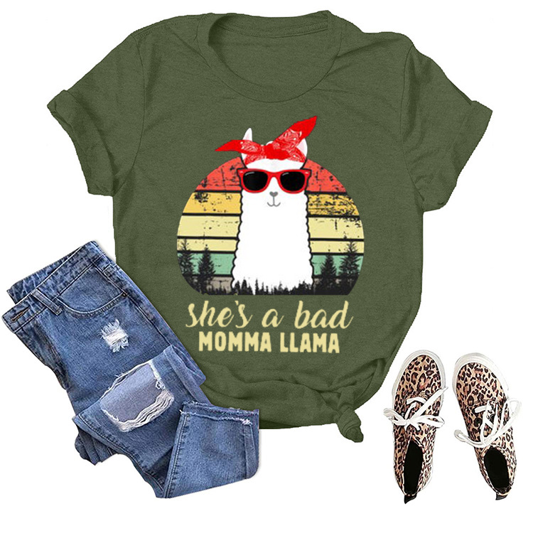 Spot Century Clothing New Independent Station Amazon Alpaca MOMMA LLAMA Letter Print T-shirt Short Sleeve