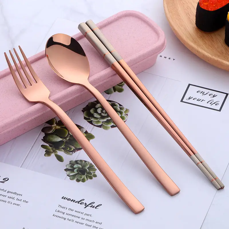 Portable Student Tableware Box Set Cute Chopsticks Spoon Fork Stainless Steel Three-Piece Single Travel