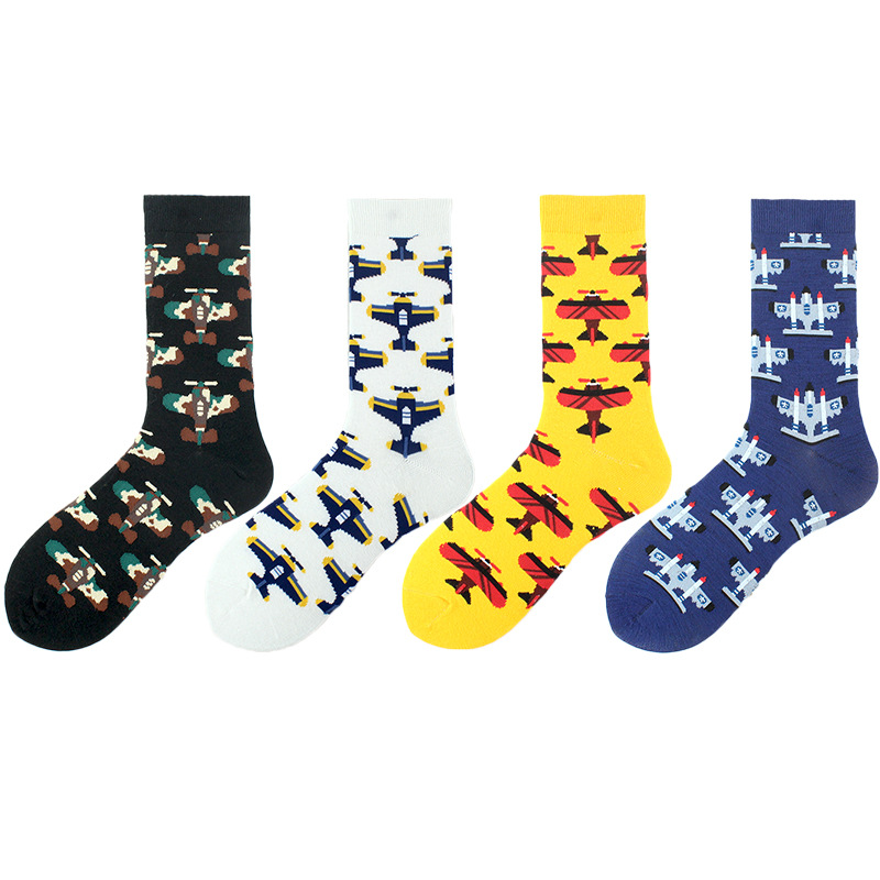 Color Spring, Autumn And Winter Fashion Cotton Socks, Airplane Fashion Socks