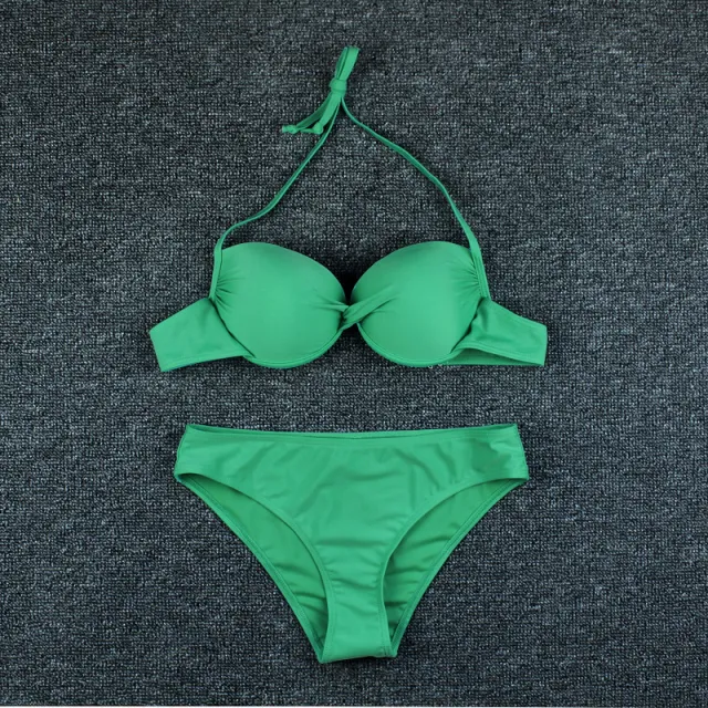 Solid Color Hard Bag Backless Sexy Bikini Swimsuit Women Green - Shop at LoveMi