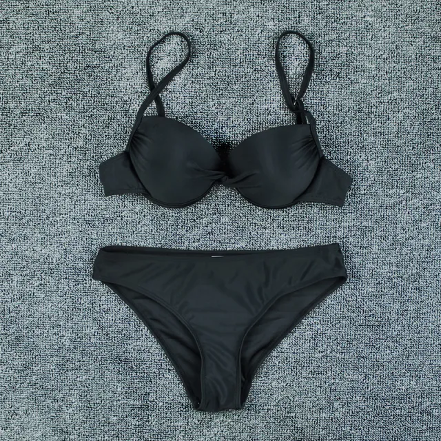 Solid Color Hard Bag Backless Sexy Bikini Swimsuit Women Black - Shop at LoveMi