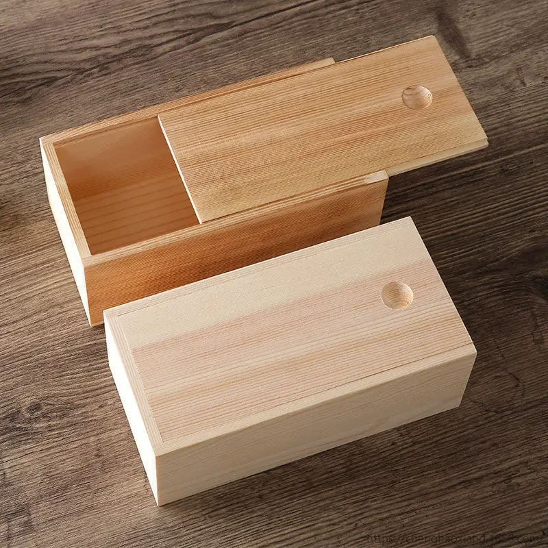 Rectangular Solid Wood Box With Pull-out Lid
