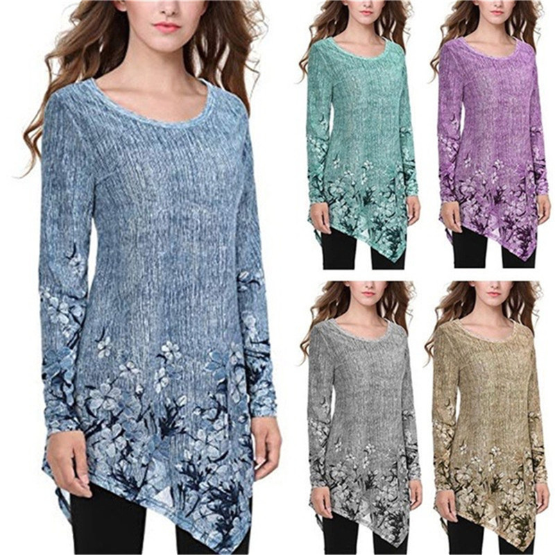 Ladies Printed Round Neck Long Sleeve T-shirt