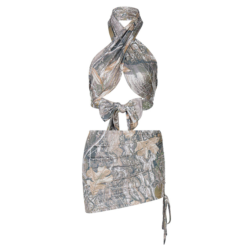 Fashion Printed Halterneck Cross Strap Vest Women