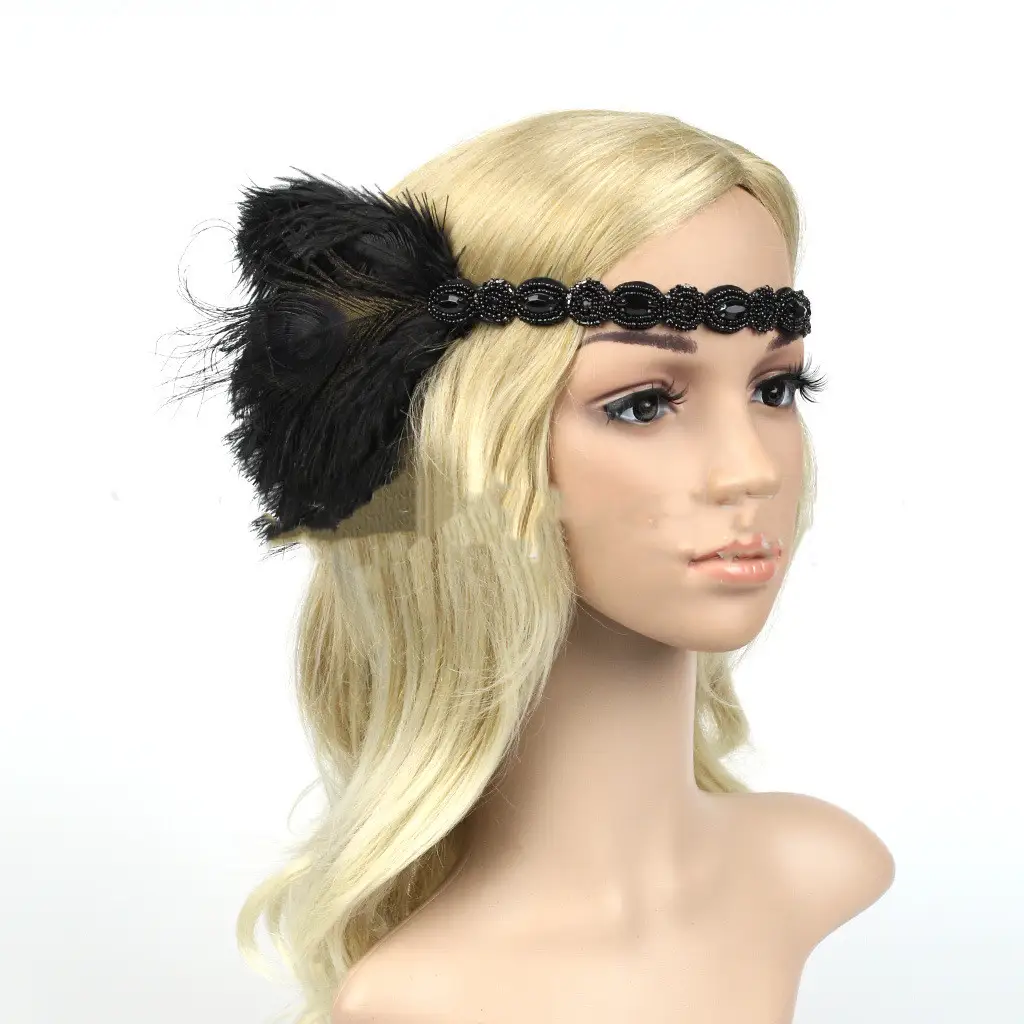 Handmade Vintage Feather Elastic Band Hair Accessories Ladies Headband Bridal Headwear