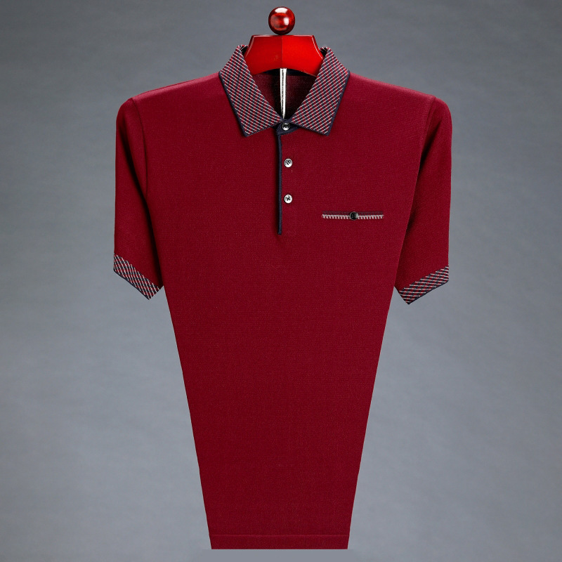  Summer Lapel Loose Top Half Sleeve Thin Middle-aged and Elderly Ice Silk T-shirt Printed