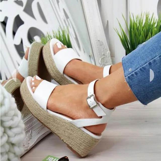 Large Size Buckle Shoes Flat Hemp Rope Ladies Sandals White - Shop at LoveMi