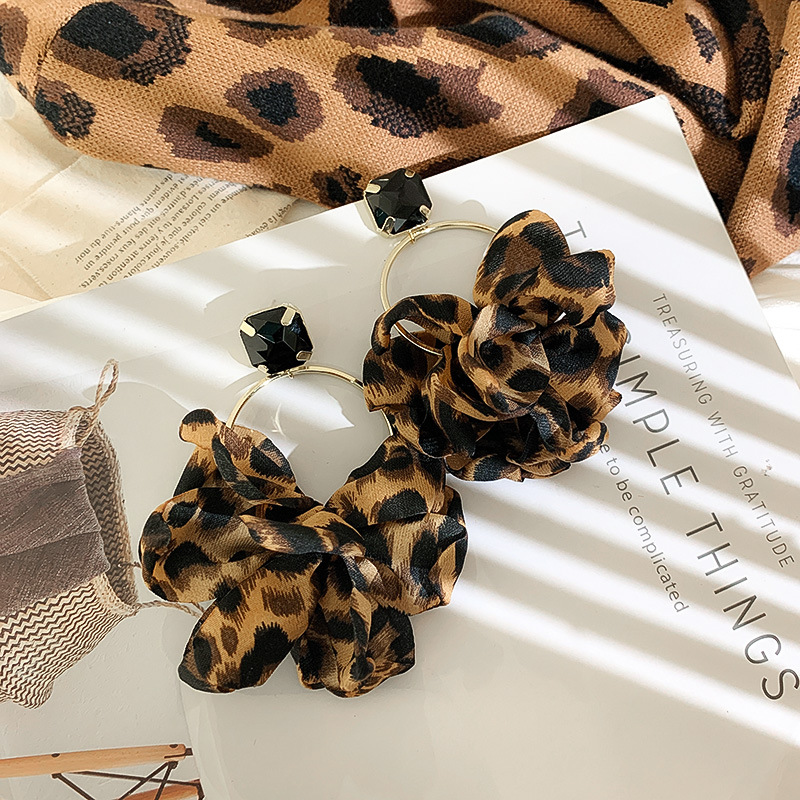 925 Silver Needle Leopard Earrings European And American New Style Retro Nightclub Exaggerated Big Earrings Fabric Personalized Fashion Earrings Women