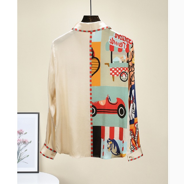 Temperament Long-sleeved New Chiffon Exquisite Lazy Style European Station Print Top