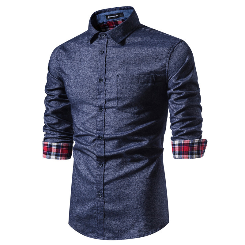 Solid Color Slim Long-sleeved Shirt Cotton