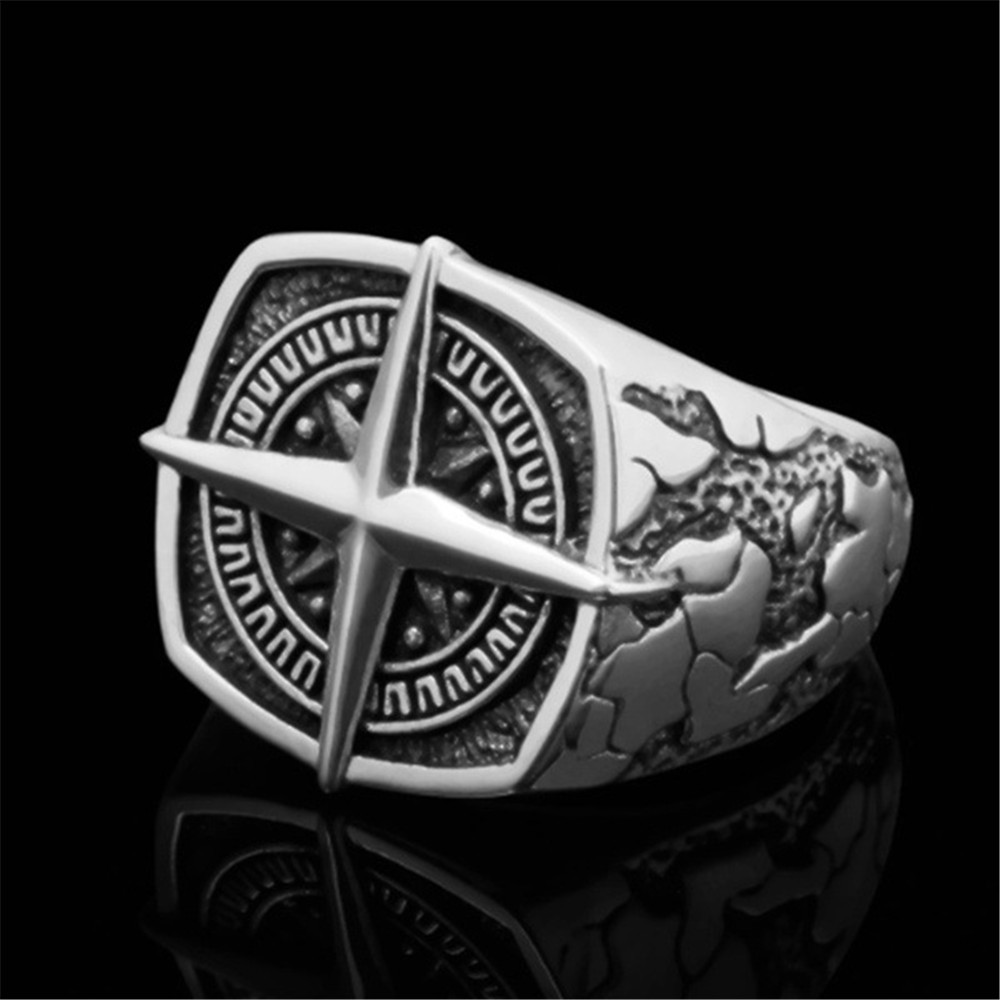 Men's Vintage Viking Nautical Cross Ring Alloy Compass Ring