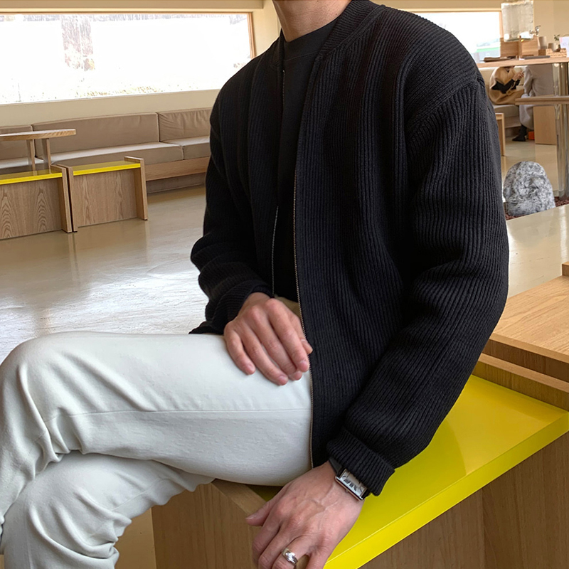 New Solid Color Knit Sweater Zipper Cardigan Men's Korean Version Of The Trend Of Loose Winter Thick SweaterJacket