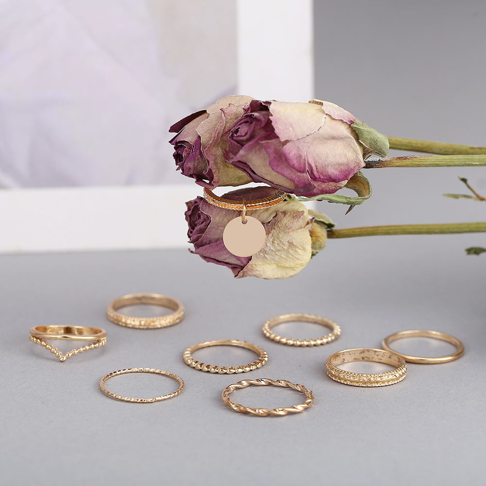 Creative Cold Wind Geometric Gold-Plated Joint Ring Set 8-piece Set