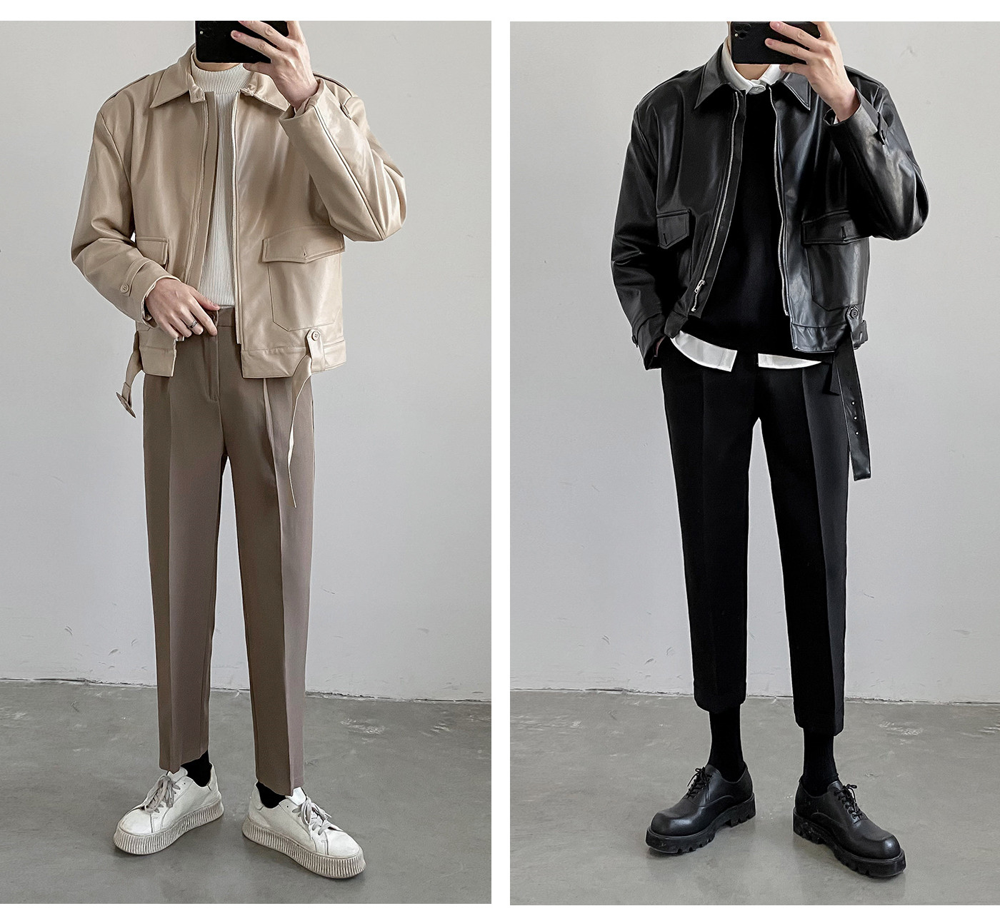 Модная короткая кожаная куртка мужская красивый свободный топ с лацканами