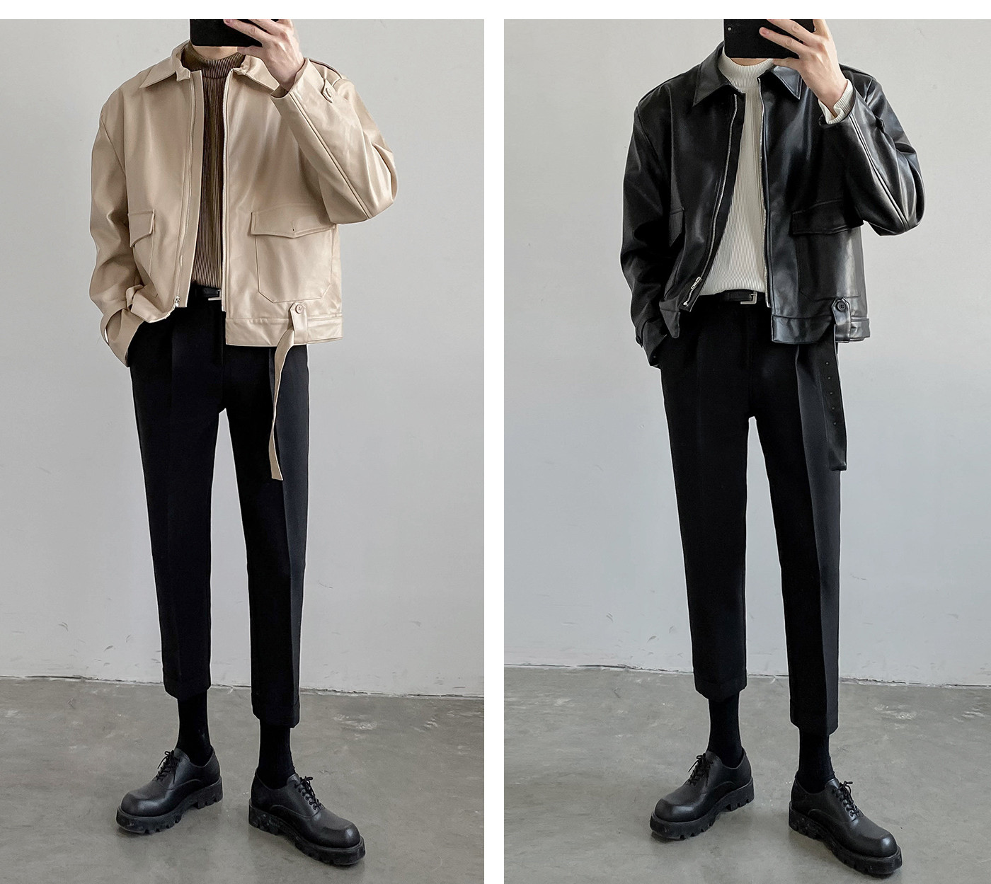 Модная короткая кожаная куртка мужская красивый свободный топ с лацканами